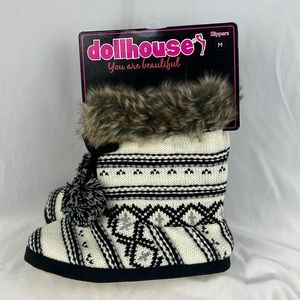 Dollhouse Aztec Slipper Booties Faux Fur Non Slip 6.5-7.5